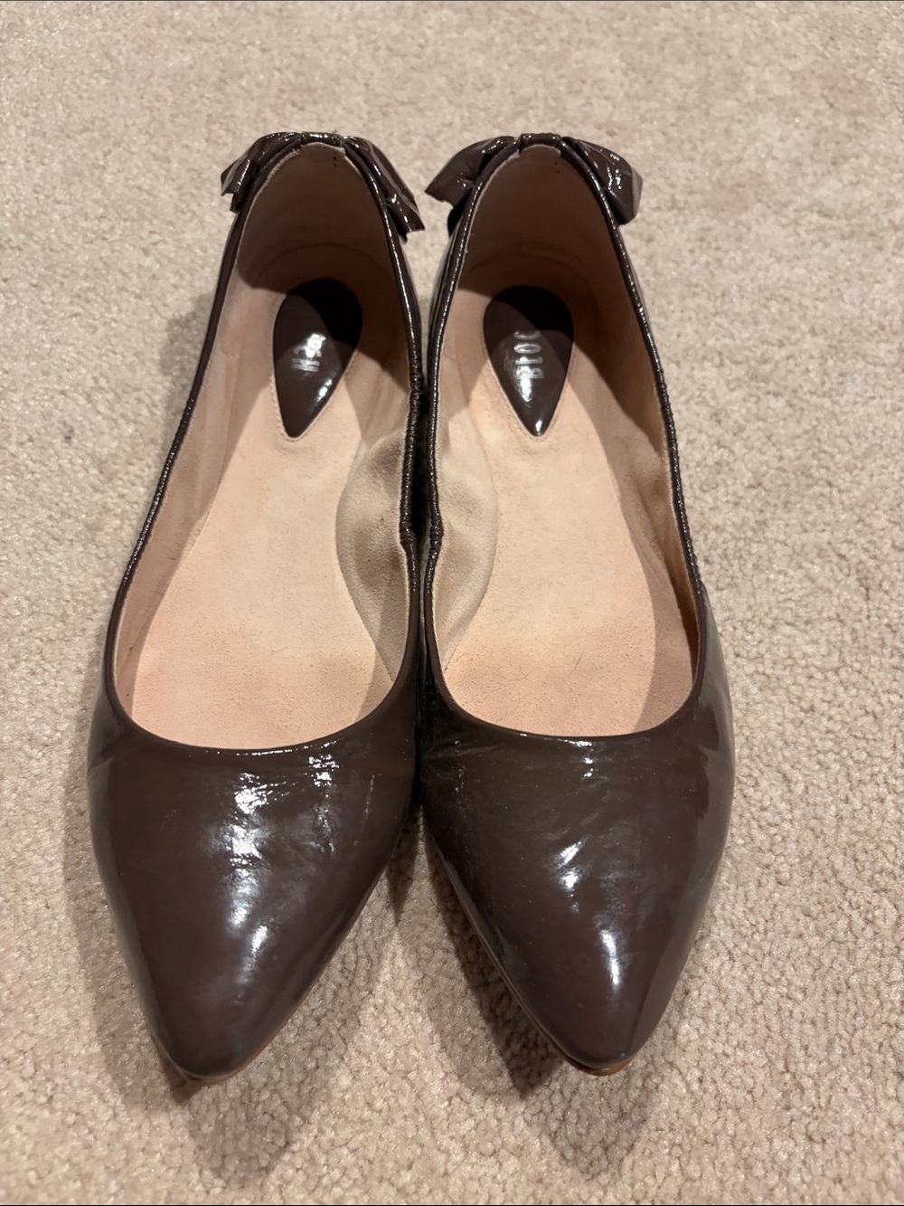 Bloch Brown Patent Pointed-Toe Ballet Flats with Bow Accent